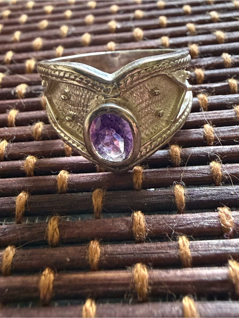 Vintage Sterling Silver Ring with Natural Amethyst Center
